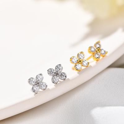 China FASHIONABLE high quality zircon claw earrings-set of S925 sterling silver gold plated flower and four-leaf silver stud earrings for sale