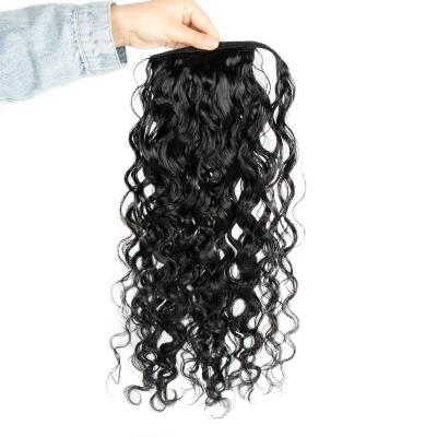 China Water Wave Hair Raw Wrap Around Ponytail Hair Extensions 100% Water Wave Ponytail Extension Hair for sale