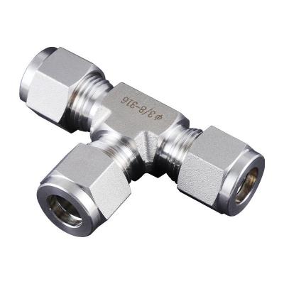 China 304/316 Stainless Steel Double Ferrule Compression Tube Fittings Tee Customized Support ODM Liquid Medium 1 Piece MOQ for sale