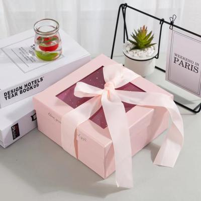 China DVI Recyclable Hot Sale Square Flower Box See Through Lid Double Pieces Flowered Gift Box With Decorative Ribbon And Customized Logo for sale