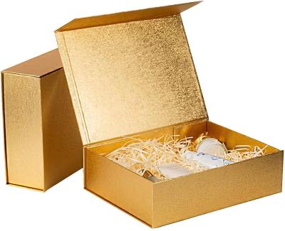 China Recyclable High End Shiny Gold Gift Boxes With Magnetic Closure Rectangle Folding Boxes Great For All Occasions Assorted Colors for sale