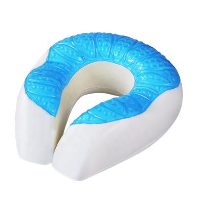 China High Quality Massage U Shape Cool Velvet Fabric Gel Memory Foam Travel Neck Pillow for sale