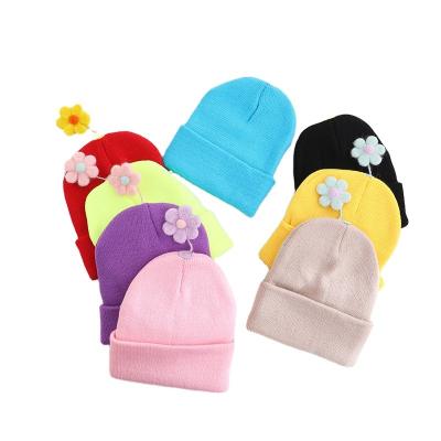 China COMMON New Winter Wool Hat Knit Hat For Baby Cartoon Flower Cute Hooded Curling Warm Hats for sale