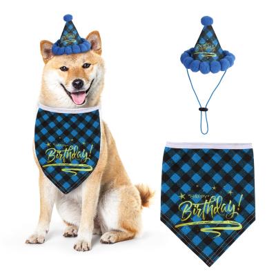 China New Soft Pet Birthday Party Plaid Hat Makers Stain Dog Birthday Party Saliva Towel Set for sale