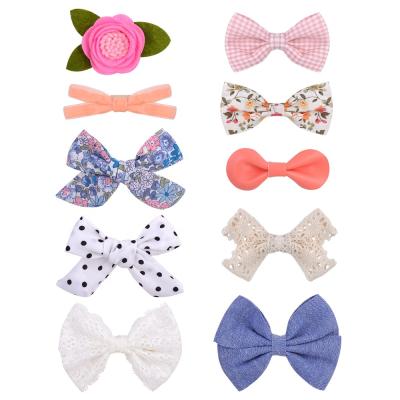 China New Comfortable 10 Sets Bow Knot Hairband Clip Elastic Seamless Children's Headband Hair Accessories for sale