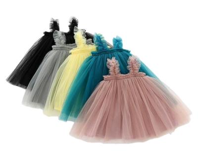 China Anti-Wrinkle Suspender Girls Dress 0-3 Years Kids Solid Color Mesh Skirt for sale