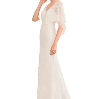 China Anti-Static Trumpet/Mermaid V-Neckline Court Train Wedding Dress With Sash for sale