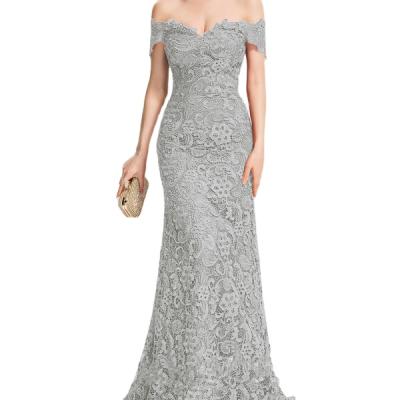 China Trumpet / Mermaid Off-The-Shoulder Sweep Train Lace Anti-Static Evening Dress for sale