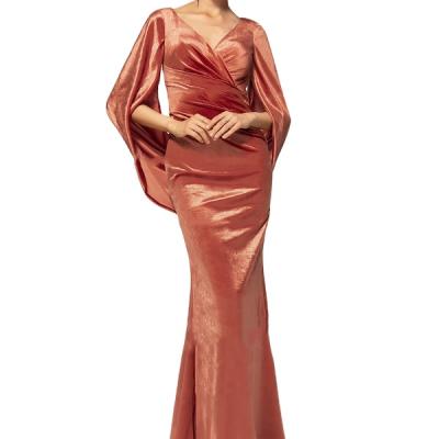 China Column Anti-Static V-Neck Velvet Floor Length Evening Dress for sale