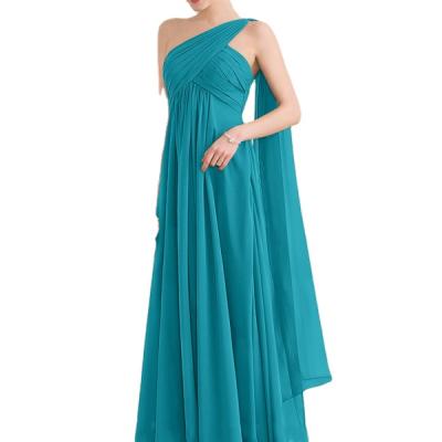 China Anti-Static One-Shoulder Chiffon Floor Length Bridesmaid Dress With Ruffle for sale