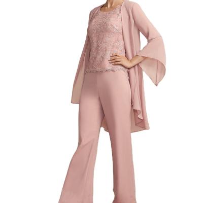 China Anti-Static Ankle-Length Chiffon Lace Scoop Neck Jumpsuit/Pantsuit Mother Of The Bride Dress for sale