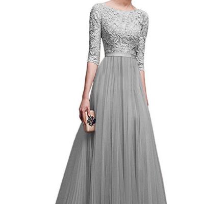 China Breathable Chiffon Solid Color Elegant Half Sleeve Evening Dress for sale