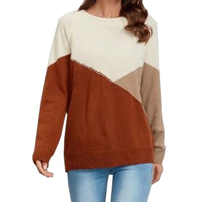 China Long Sweater Loose Temperament Sleeve Patchwork Color Crew Neck QUICK DRY Knitted Top for sale