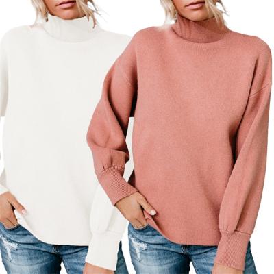 China Custom Anti Shrink Turtle Neck Women's High Neck Sweaters Girl Knitted Ribbed Cotton Sweater Women's Sweaters for sale