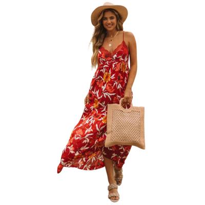 China 2021 Summer Viable Hot Sale Bohemian Printed Dress Sleeveless V-Neck Strap Loose Wiping Dress for sale