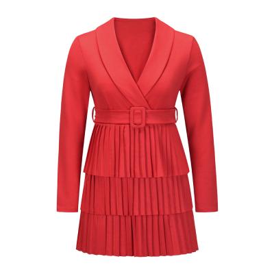 China Anti-wrinkle Anorak Women's Pleated Middle And Coat Skirt Long V-Neck Dress for sale