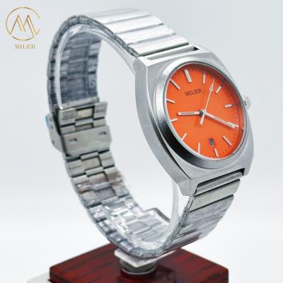 China Mineral Dial Silver Stainless Steel Strap Watch With Date Luminous Hands for sale