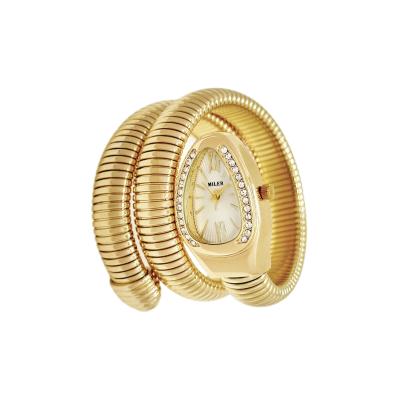 China Creative Luxury Lady Quartz Watch High Quality with Snake Strap Alloy Gold-Plated Case for sale