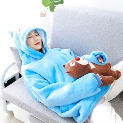 China PORTABLE Thick Wearable Hoodie Flannel Blanket With Sleeves Oversized Sherpa Sweatshirt With Pockets For Adult One Size Fits All for sale