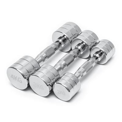 China Wholesale Durable Fitness Round Weightlifting Dumbbell China Chrome Stainless Steel High Quality Electroplating Dumbbell for sale