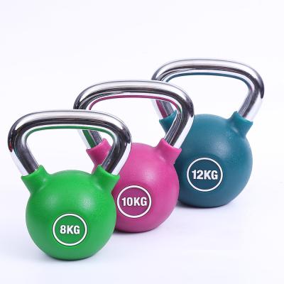 China Durable Home Fitness PU Coated Chrome Kettlebell Handle Colorful Weight Lifting Kettlebell for sale