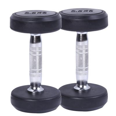 China Durable Weightlifting Gym Equipment Round PU Urethane Rubber Dumbbells 10KG Dumbbell Sets for sale