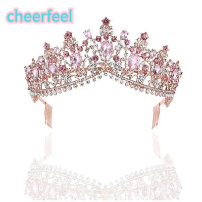 China Hot Selling Bride And Cheerfeel HP-400 Girls Beauty Elegant Tiaras Princess Pink Prom Party Crowns Bridal Crowns And Crystal Women Tiaras for sale