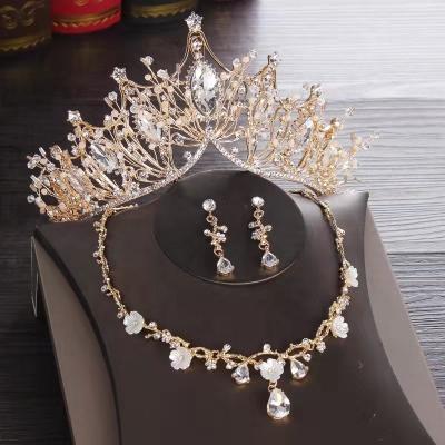 China Wedding Luxury Bridal Jewelry Set Wedding Accessories Gifts Necklace Earring Set Bling Diamond Wedding Crown Bridal Jewelry Sets for sale