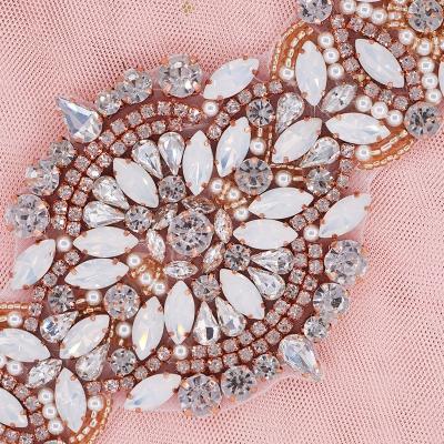 China Handmade Beaded Sewing Crystal Opal Multi Color Rhinestone Sashes Bridal Bags Applique RH1105 for sale