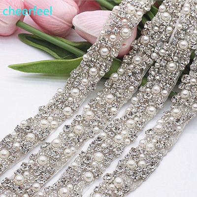 China Hot Selling Designs Hot Selling Handmade Iron On Rhinestone Beaded Trimmings Applique Wedding Sash RH-911 for sale