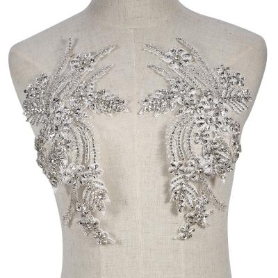 China Wedding Dress Cheerfeel RM-404 Lace Rhinestone Applique Patch For Wedding Party Dress Bodice Crystal Applique for sale