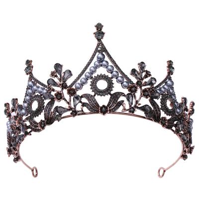 China Wedding Hair Decoration HP-589 Queen Baroque Crown For Women, Rhinestone Wedding Crown, Costume Party Accessories Black Tiara Crown For Birthday Prom for sale