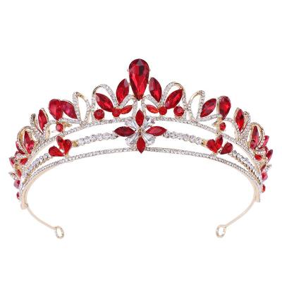 China Wedding Hair Decoration Cheerfeel HP-565 Vintage Crystal Rhinestone With Red Tiara Wedding Bridal Bling Crown Side Comb Gold for sale