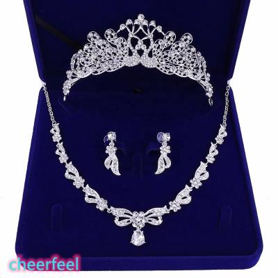 China Cheerfeel TRENDY HS-201 Wedding Bridal Accessories Necklace Three Piece Earrings Crown Tiara Necklaces Jewelry Sets for sale