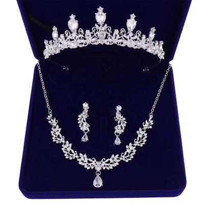 China FASHION FASHION Zircon Crystal Wedding Cheerfeel Crown Tiaras Jewelry Bridal Necklace HS-217 Set For Bride for sale