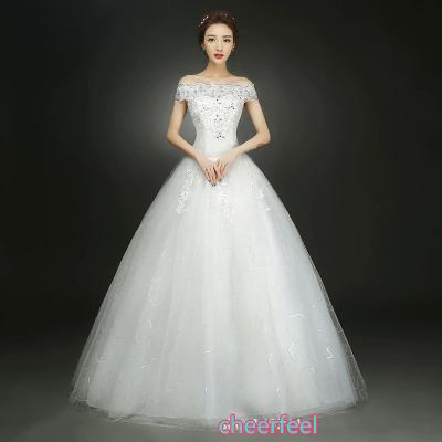 China WD-236 Women's Breathable Ball Gown Bridal Dresses With Lace Applique Tulle Shoulder Strapless Wedding Dresses Without Trains for sale