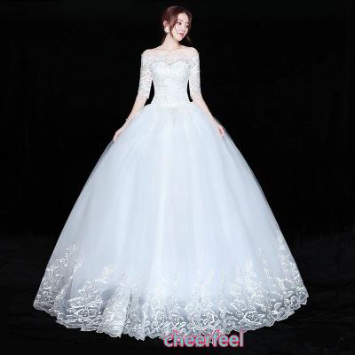 China Cheerfeel WD-223 Breathable Floral Lace A Line Maxi Ball Gown Wedding Dress Bridal Short Sleeve Party Prom Bridesmaid Dresses for sale