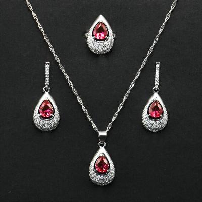 China Jewelry Set Cheerfeel NA-310 Women Jewelry Cut Oval Gemstone For Shinny Ring Necklace Red Jewelry Sets Zirconia Jewelry Set for sale