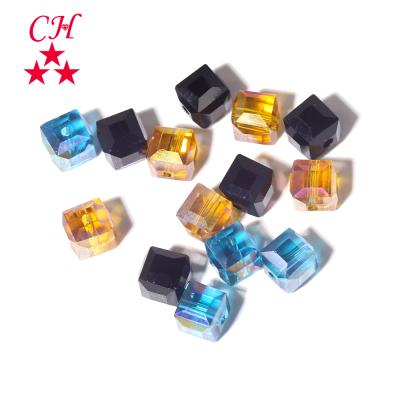 China Environment Inspection Hot Selling Shinning Square Shape Crystal Glass Cube Beads For Jewelry Making for sale