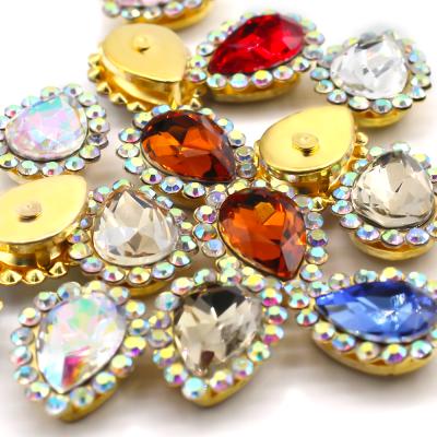 China Colorful Crystal Rhinestone Applique Sew On Flatback Sewing Claw Drop Rhinestone Glass Gems For Dress Accessories for sale