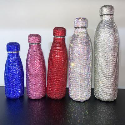 China PORTABLE 500ML Bullet Shape Thermos Double Wall Vacuum Insulated Stainless Steel Water Bottle With Rhinestones for sale