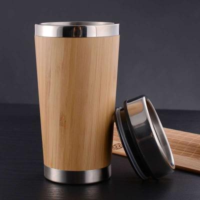 China PORTABLE Stainless Steel 450ml Vacuum Insulated Coffee Flask Bamboo Tumbler Surface With Lid for sale