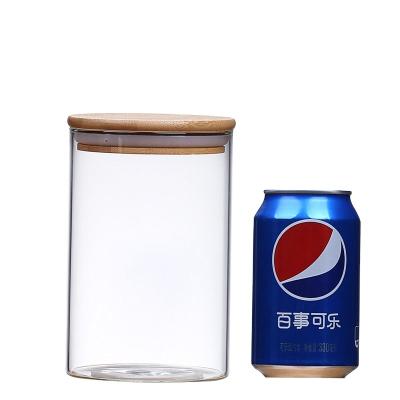 China Wide Round High Borosilicate Storage Freshness Preservation 900ml Mouth Glass Jar For Food With Bamboo Lid for sale