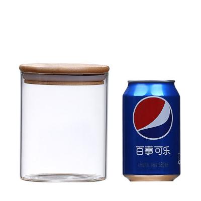 China Airtight Wide Mouth Food Storage High Borosilicate Glass Jar Freshness Preservation 700ml C1 Round Glass Jar With Bamboo Lid for sale