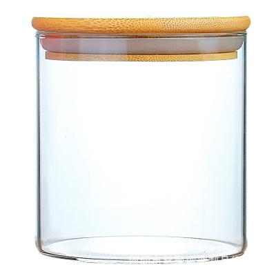 China Airtight Freshness Preservation Food Storage Round Eco-friendly Glass Jar Container With Bamboo Lid for sale