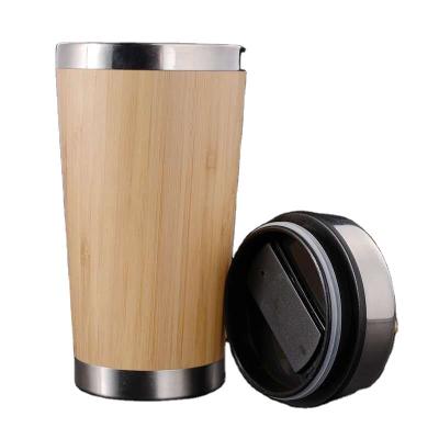 China 450ml Coffee Cup Stainless Steel Flask Bamboo Coffee Inner Vacuum Insulated High Quality Sustainable Bamboo Coffee Tea Cup for sale