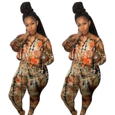 China Plus size plus size 2021 fall 90s vintage clothing tie dye printed plus size long sleeve two piece set for sale