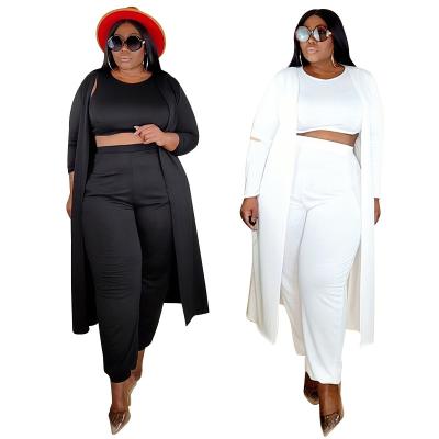 China 2021 plus size women's plus size fall latest fashion casual wear solid plus size long sleeve coat 3 piece panty set for sale