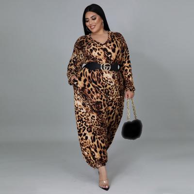 China Plus Size Playsuits Overalls 4xl 5xl 6xl 7xl Overall Loose One Piece Long Sleeve Cheetah Print Washable Outfits for sale