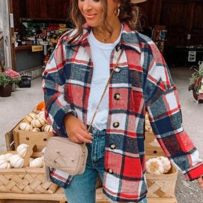 China Viable Viable Women Fall Casual Clothes Plus Size Regular Elegant Woolen Women's Plaid Button Down Short Shirts Jacket Coats for sale